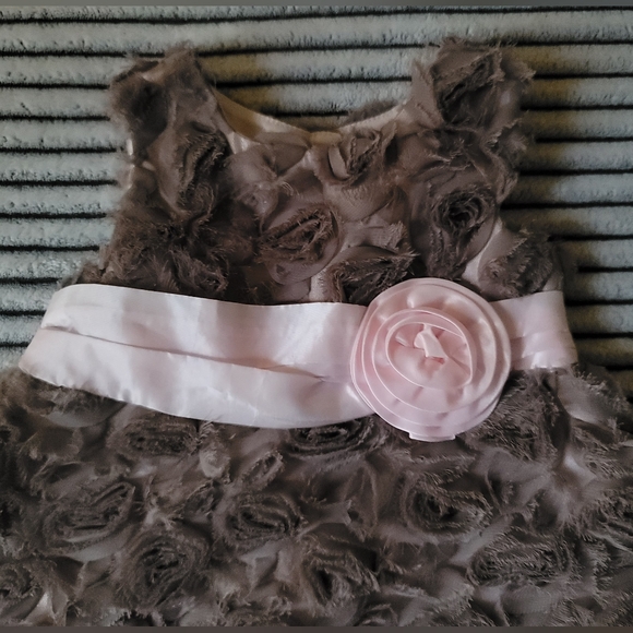 Wendy Bellissimo Baby Girl Taupe/Pink Rosette Dress Size 12 Months 2Pcs - Picture 3 of 7